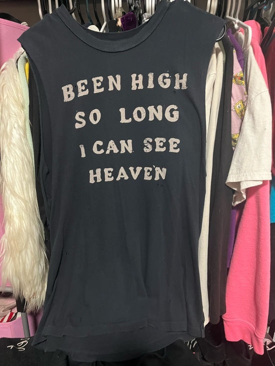 UNIF Tops - UNIF Black Graphic Muscle Tee "Been High So Long I Can See Heaven"